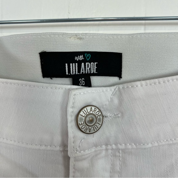 41. Lularoe White Distressed Jeans Size 36 Waist Plus 2X Elastic Waist Skinny - Picture 3 of 3